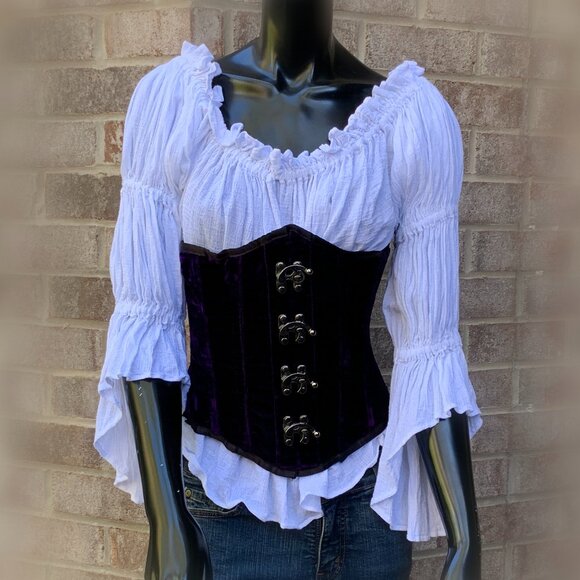Crinkle Gauze Renaissance Pull Over Blouse with Flounced Sleeves - Picture 4 of 12